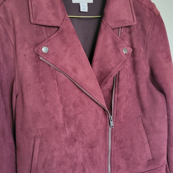 Womans  Stylish Old Navy Faux Suede Zippered Jacket Burgandy Large Petite - Picture 5 of 7